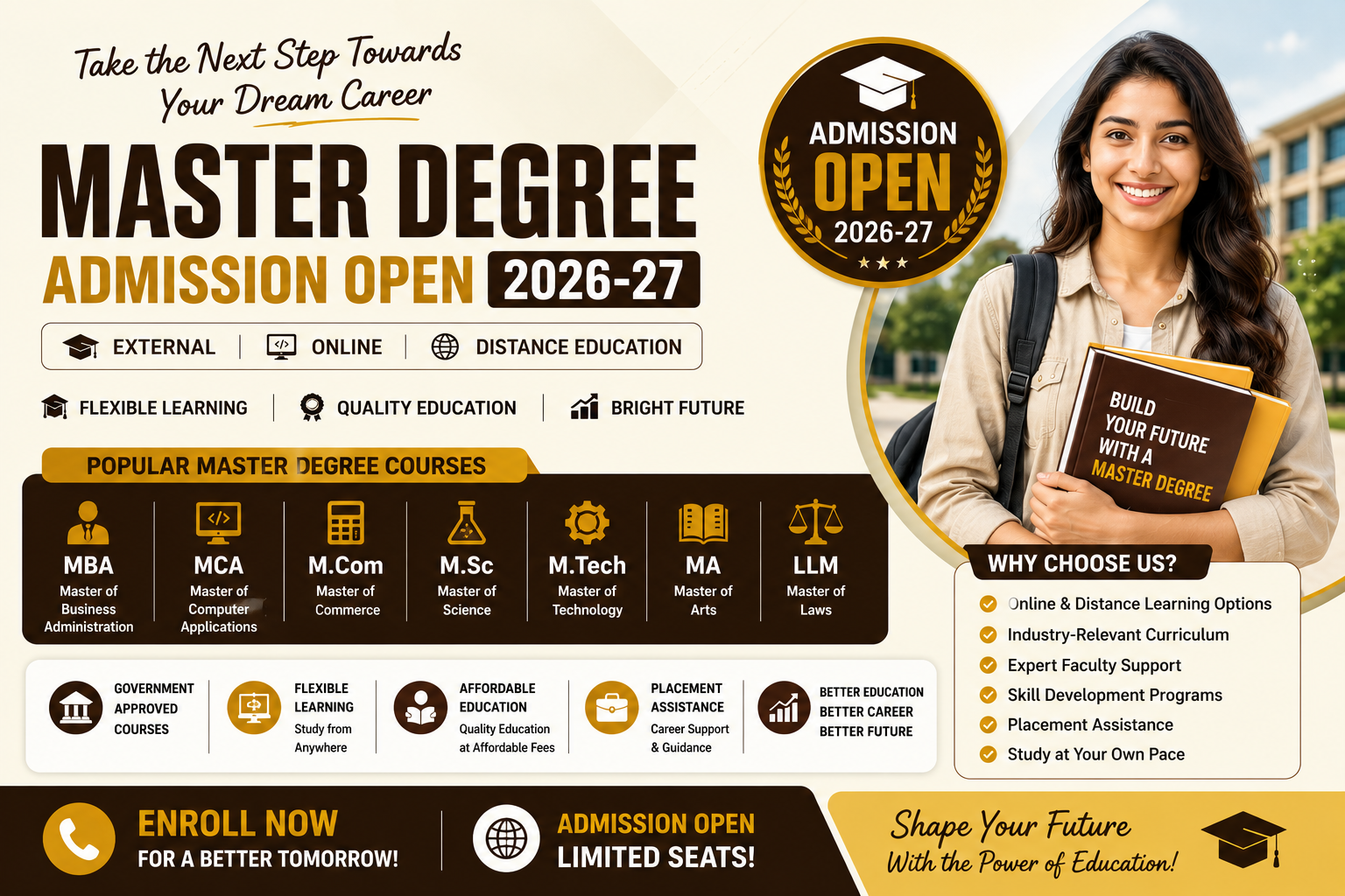 External Online Master Degree Course Admission 2026-27 | MBA, MCA, M.Com, M.Sc, M.Tech, MA, LLM & PG Degree Programs